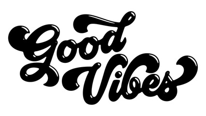 Words ‘Good Vibes’ written in stylized retro bubble script lettering