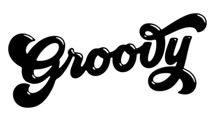 Word ‘Groovy’ written in stylized retro bubble script lettering