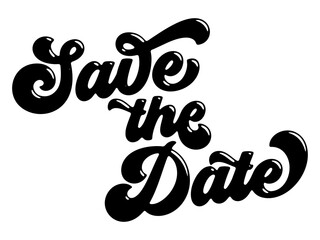 Words ‘Save the Date’ written in stylized retro bubble script lettering