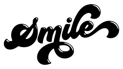 Word ‘Smile’ written in stylized retro bubble script lettering