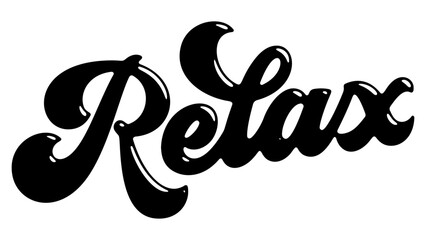 Word ‘Relax’ written in stylized retro bubble script lettering