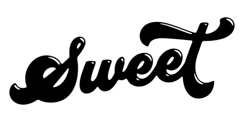 Word ‘Sweet’ written in stylized retro bubble script lettering