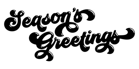 Words ‘Seasons’ Greetings’ written in stylized retro bubble script lettering
