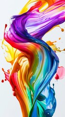 A colorful painting with a rainbow-colored line that is splattered with paint. The painting has a vibrant and energetic feel to it, with the colors blending together to create a sense of movement