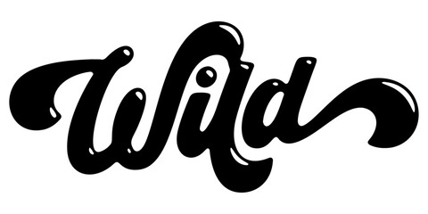 Word ‘Wild’ written in stylized retro bubble script lettering