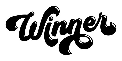 Word ‘Winner’ written in stylized retro bubble script lettering