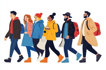 Obraz premium Group of diverse people of ethnicity walking together in harmony, inclusion, togetherness, diversity