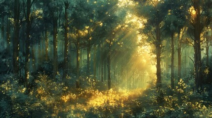 Magical sunlit forest - generative ai