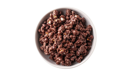 Chocolate popcorn in bowl on transparent background
