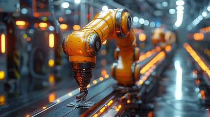 Fototapeta premium MES Manufacturing execution system. Business industrial technology concept. Cobot 3d render design