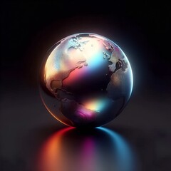 Chromatic Metal Earth with Colorful Iridescence Gradient Reflections on Black Background