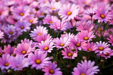 Obraz premium A field of purple flowers surrounded by pink flowers