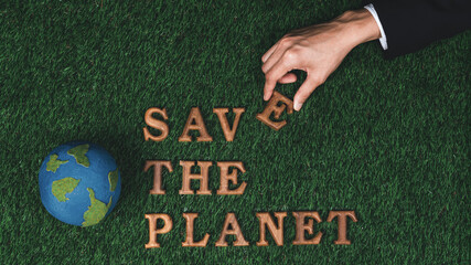 Eco awareness campaign for Earth day concept showcase message arranged in Save Earth on biophilic...