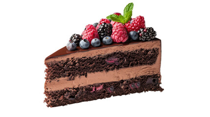Chocolate berry cake slice on transparent background