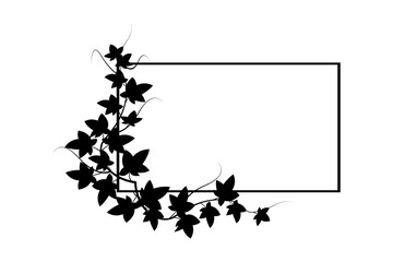 Elegant ivy frame. Black silhouette leaves. Minimalist border design. Vector art.