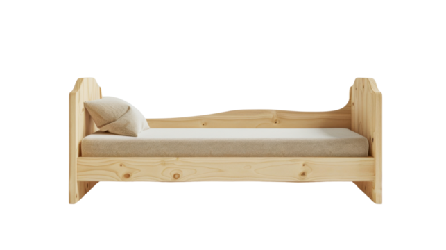 Children wooden bed on transparent background