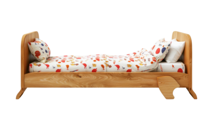 Children wooden bed on transparent background