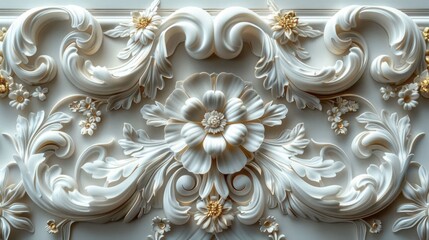 3D relief wallpaper with ornate baroque patterns, intricate scrollwork and gold accents. wall art, oil painting