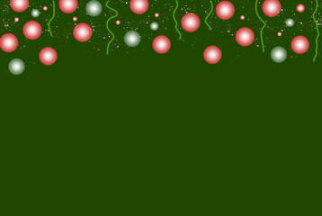 Festive Ornament and Ribbon Design on Dark Green Background