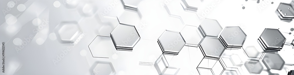 Poster abstract geometric background with hexagons and lines, white color on the right side of the page. mo