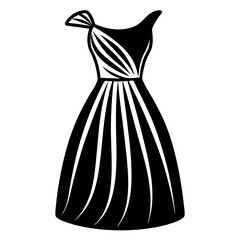 One-Shoulder Dress Silhouette Vector Line Art | Fashion Outline Illustration