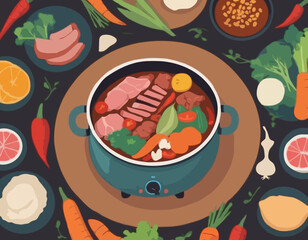 Hot pot with meat with Vegetable
