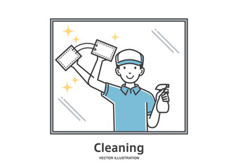 窓掃除をするハウスクリーニングの男性