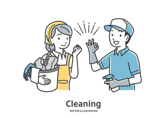 ガッツポーズするハウスクリーニングのスタッフ