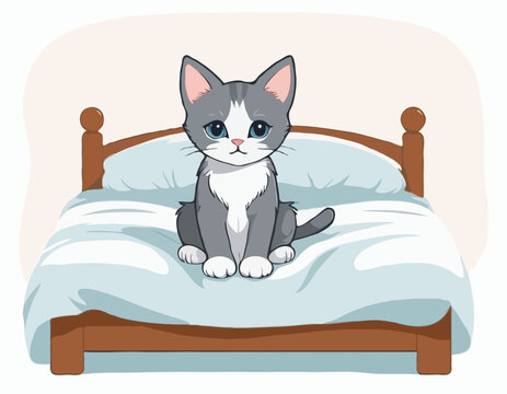 recommend clip art: Kitten sitting on the bed on white background
