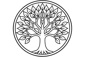Tree of life logo icon. Botanic plant nature symbol. Circle tree logo design, Tree branch with leaves logo sign. Vector illustration

