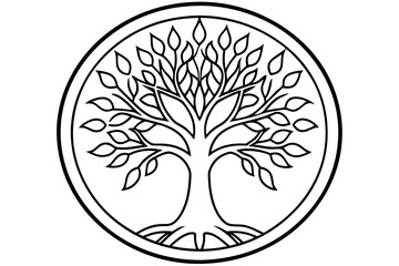 Tree of life logo icon. Botanic plant nature symbol. Circle tree logo design, Tree branch with leaves logo sign. Vector illustration

