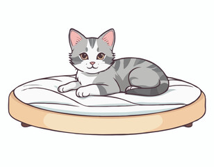 Kitten sitting on the bed on white background