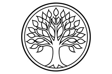 Tree of life logo icon. Botanic plant nature symbol. Circle tree logo design, Tree branch with leaves logo sign. Vector illustration
