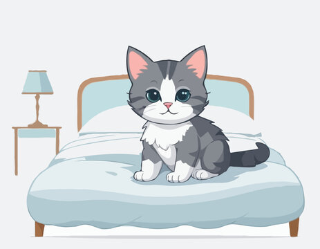 recommend clip art: Kitten sitting on the bed on white background