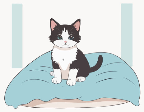 recommend clip art: Kitten sitting on the bed on white background