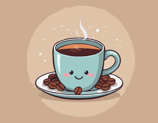 Mug with Coffee and Coffee Beans Cartoon Clipart