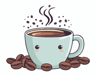 Mug with Coffee and Coffee Beans Cartoon Clipart