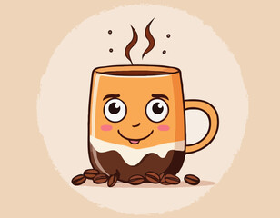Mug with Coffee and Coffee Beans Cartoon Clipart