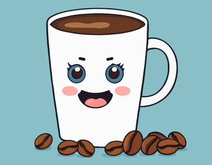 Mug with Coffee and Coffee Beans Cartoon Clipart