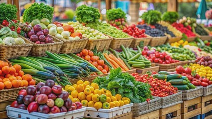 Fresh fruits and vegetables on display at a farmer's market , healthy, organic, produce, market, colorful, vibrant
