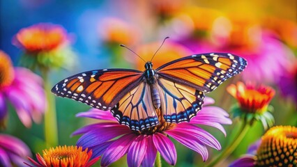 A close-up photo of a colorful butterfly sitting on a vibrant flower, butterfly, flowers, nature, garden, beauty, insects