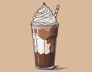 Hand Drawn Chocolate Frappe and Whipped Cream illustration
