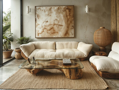 Sala de estar moderna e sustent&aacute;vel com m&oacute;veis multifuncionais, materiais reciclados e muita luz natural. Perfeita para quem busca um estilo de vida mais consciente