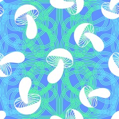 Cartoon autumn harvest seamless Halloween mushrooms pattern