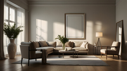 Fototapeta premium 3D mock-up of Industrial Loft with Blank Canvas 