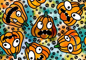 Halloween pumpkins seamless monsters pattern for wrapping paper and fabric
