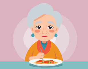 Illustration of a senior woman with no appetite
