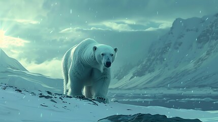 Polar Bear in a Snowy Arctic Landscape