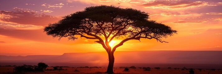 Silhouette of a tree in Africa at sunset