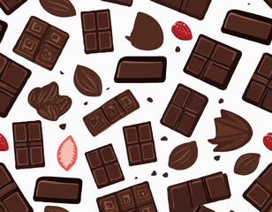 Pieces of natural dark chocolate isolated on white background. ingredients for confectionery
